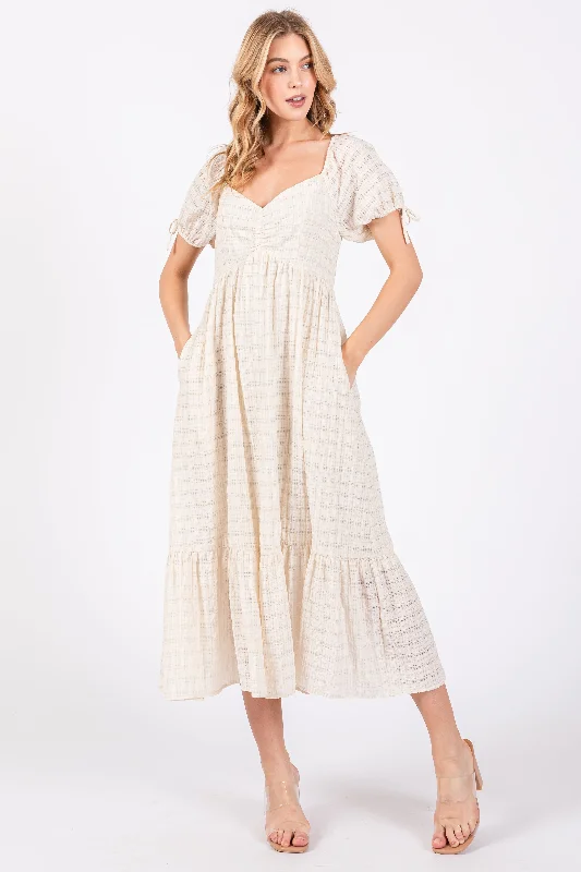 Uncover unique pieces for your perfect wardrobe Ivory Textured Plaid Puff Short Sleeve Midi Dress Uncover unique pieces for your perfect wardrobe Ivory Textured Plaid Puff Short Sleeve Midi Dress