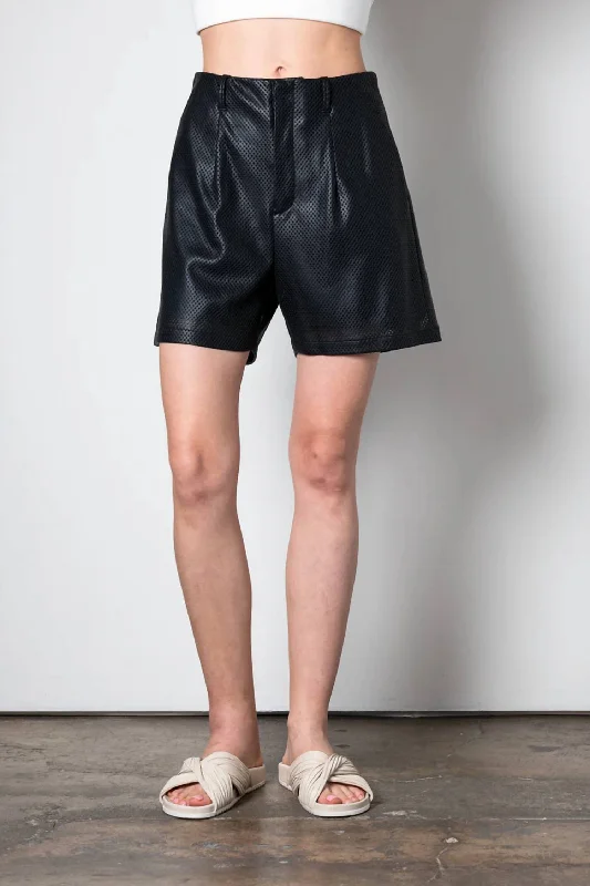 Timeless women’s fashion for any occasion   Vesta Vegan Perforated Faux Leather Shorts In Midnight