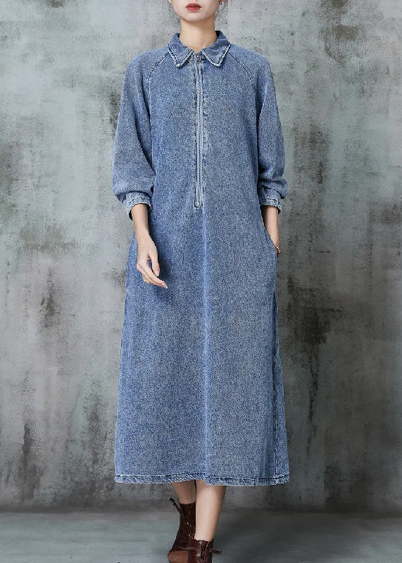 Elegant and comfortable women’s fashion wear Beautiful Blue Zip Up Denim Maxi Dresses Spring Elegant and comfortable women’s fashion wear Beautiful Blue Zip Up Denim Maxi Dresses Spring