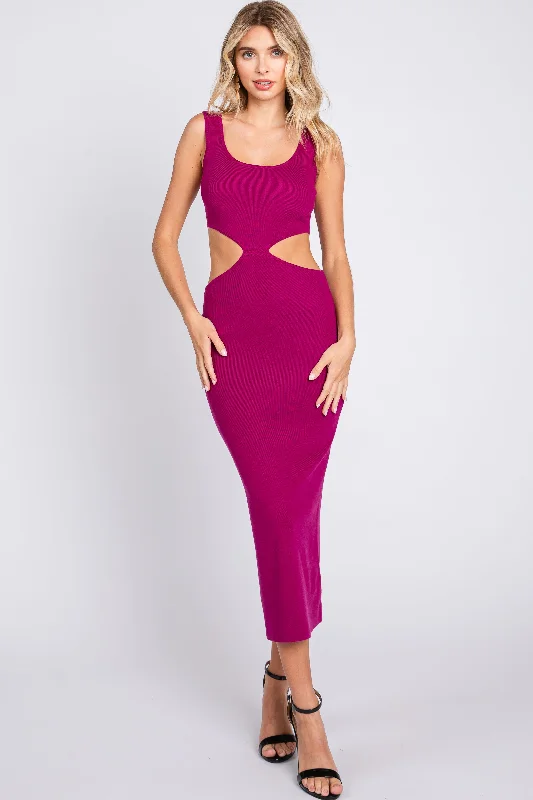 Effortlessly chic fashion for today’s woman Magenta Sleeveless Side Cutout Midi Dress Effortlessly chic fashion for today’s woman Magenta Sleeveless Side Cutout Midi Dress