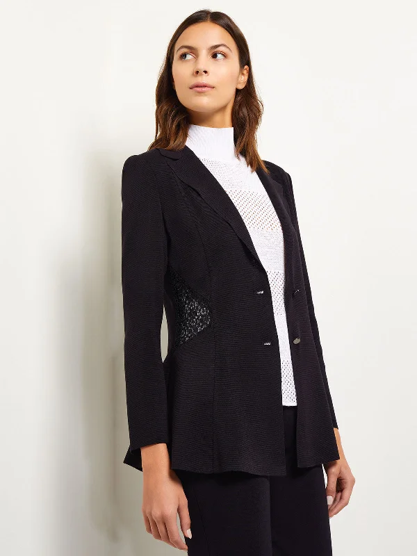 Discover the latest trends in women’s fashion   Lace Accent Tailored Knit Blazer