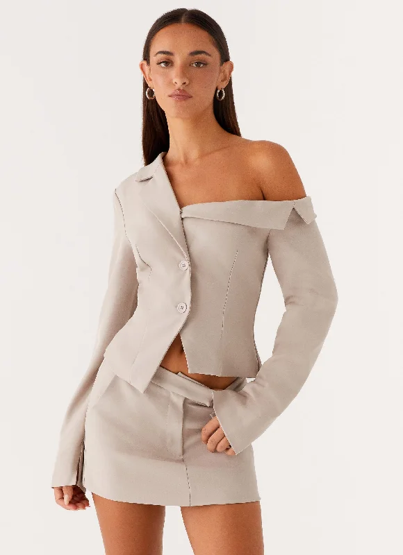 The ultimate destination for women’s clothing   Looking Good Off Shoulder Blazer - Pebble