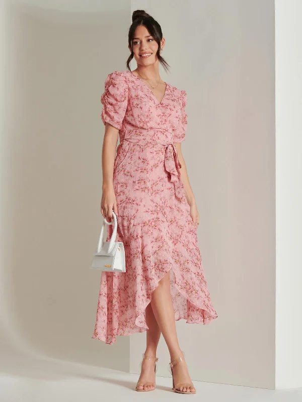 Bold fashion choices for the confident woman Print Metallic textured Chiffon Maxi Dress, Pink Multi Bold fashion choices for the confident woman Print Metallic textured Chiffon Maxi Dress, Pink Multi