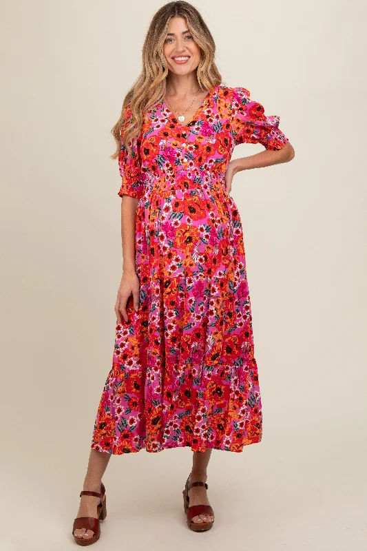 The ultimate guide to stylish women’s fashion Fuchsia Floral Button Front Smocked Waist Tiered Maternity Midi Dress The ultimate guide to stylish women’s fashion Fuchsia Floral Button Front Smocked Waist Tiered Maternity Midi Dress