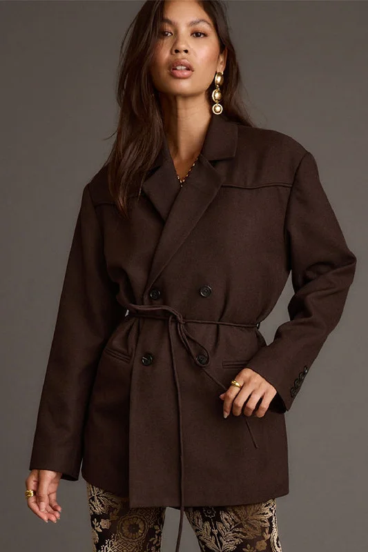 Feminine silhouettes for the modern woman   Rebel Brown Belted Double Breasted Blazer