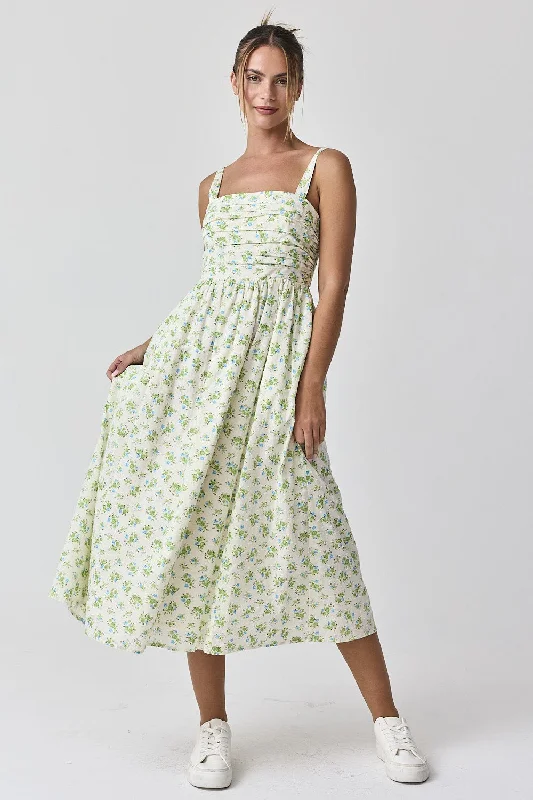 Curated collections for modern, fashionable women Blue Floral Textured Dot Square Neck Midi Dress Curated collections for modern, fashionable women Blue Floral Textured Dot Square Neck Midi Dress