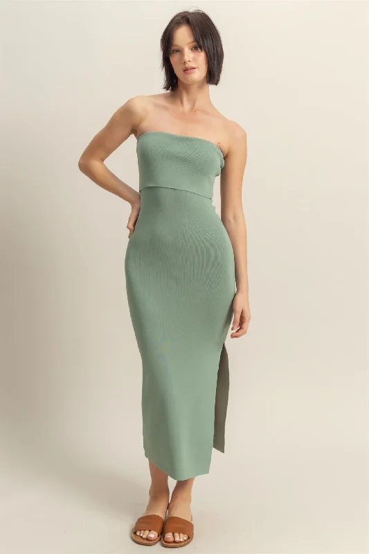 Dress up or down with these versatile pieces   Sage Strapless Fitted Maxi Dress