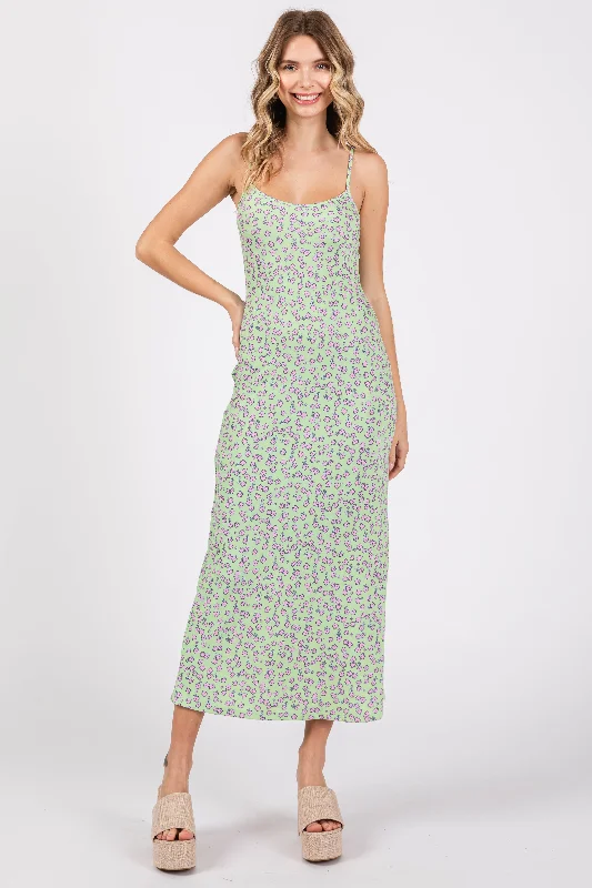 Casual yet chic women’s outfits for work or play   Lime Floral Sleeveless Midi Dress