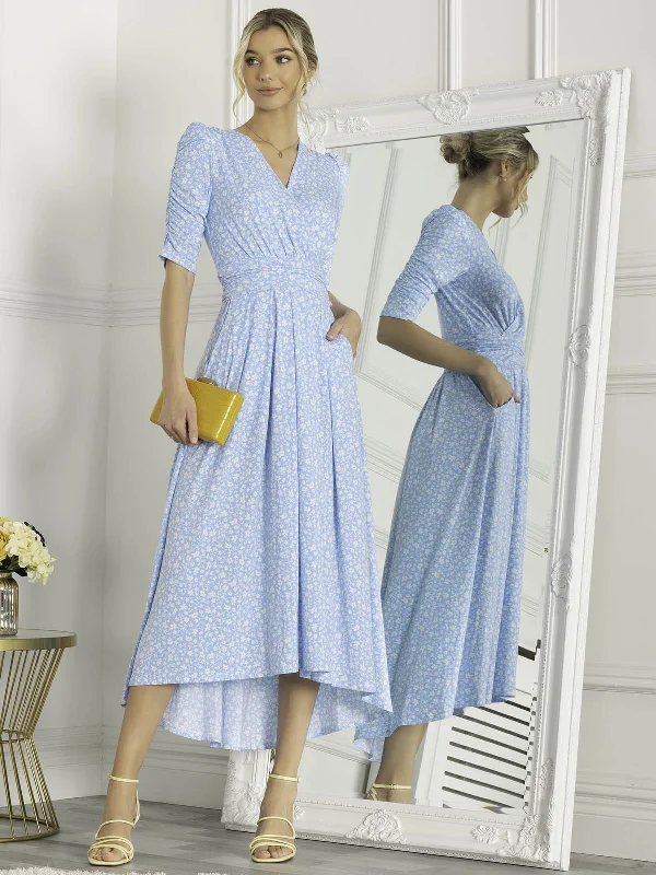 Trendsetting women’s clothing for fashion lovers Jolie Moi Elenora Ruched Sleeve Maxi Dress, Blue Floral Trendsetting women’s clothing for fashion lovers Jolie Moi Elenora Ruched Sleeve Maxi Dress, Blue Floral
