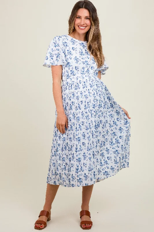 Fashion-forward women’s clothing on a budget Blue Floral Peated Maternity Midi Dress Fashion-forward women’s clothing on a budget Blue Floral Peated Maternity Midi Dress