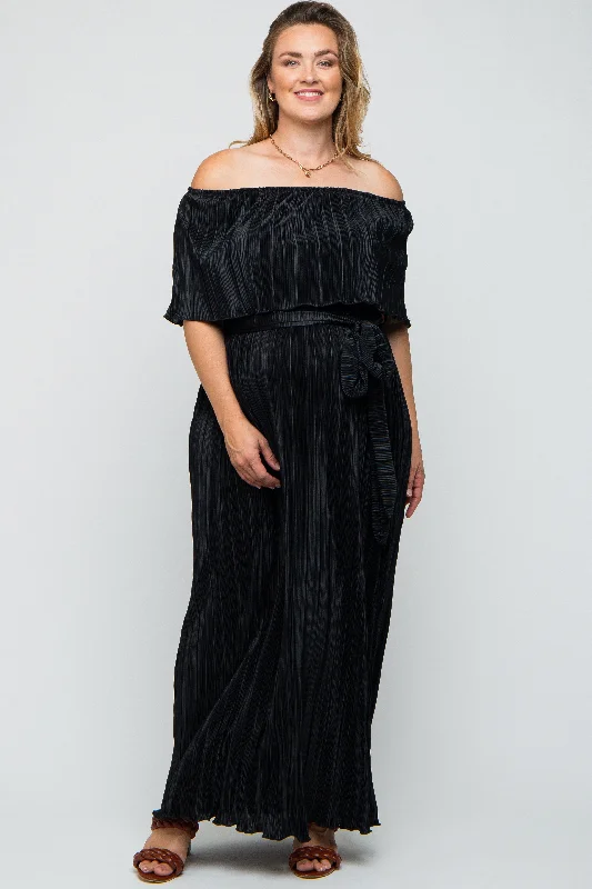 Chic for every occasion and style Black Plisse Off Shoulder Maternity Plus Maxi Dress Chic for every occasion and style Black Plisse Off Shoulder Maternity Plus Maxi Dress