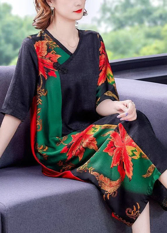 Stylish plus-size clothing for women Bohemian V Neck Patchwork Print Button Silk Maxi Dresses Short Sleeve Stylish plus-size clothing for women Bohemian V Neck Patchwork Print Button Silk Maxi Dresses Short Sleeve