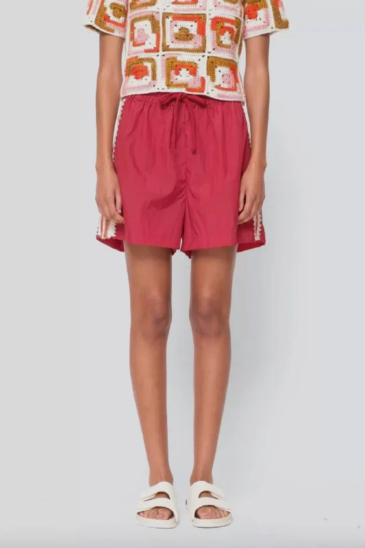 Comfortable yet stylish outfits for women on the go Avery Crochet Edge Shorts In Red Comfortable yet stylish outfits for women on the go Avery Crochet Edge Shorts In Red