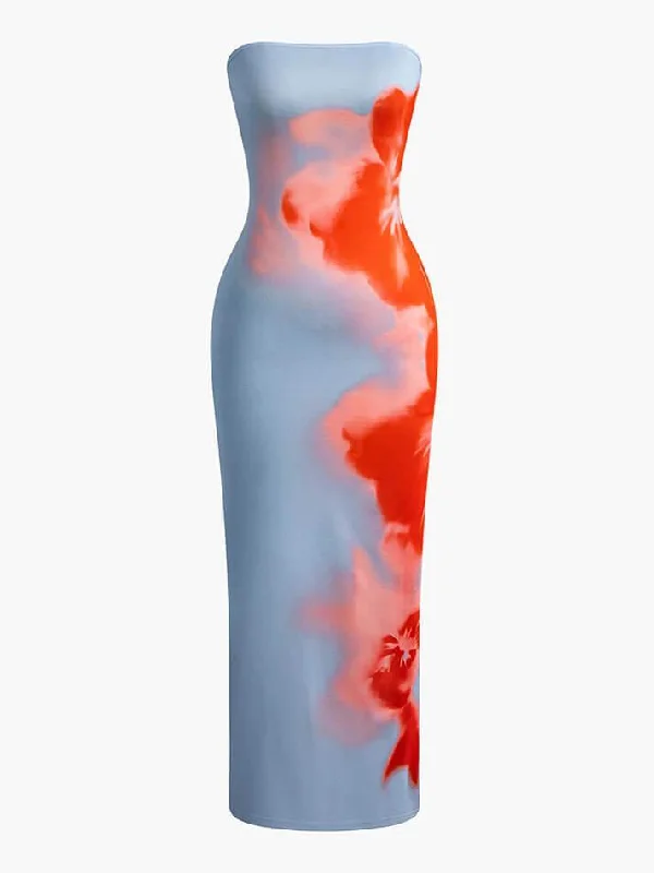 High-fashion styles at affordable prices   Flower Print Slit Maxi Dress