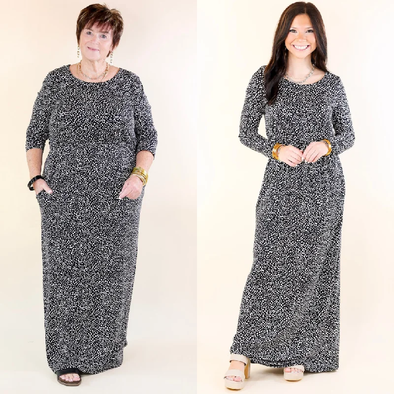 Comfortable yet stylish outfits for women on the go Downtown Spotlight Long Sleeve Dotted Babydoll Maxi Dress in Black Comfortable yet stylish outfits for women on the go Downtown Spotlight Long Sleeve Dotted Babydoll Maxi Dress in Black