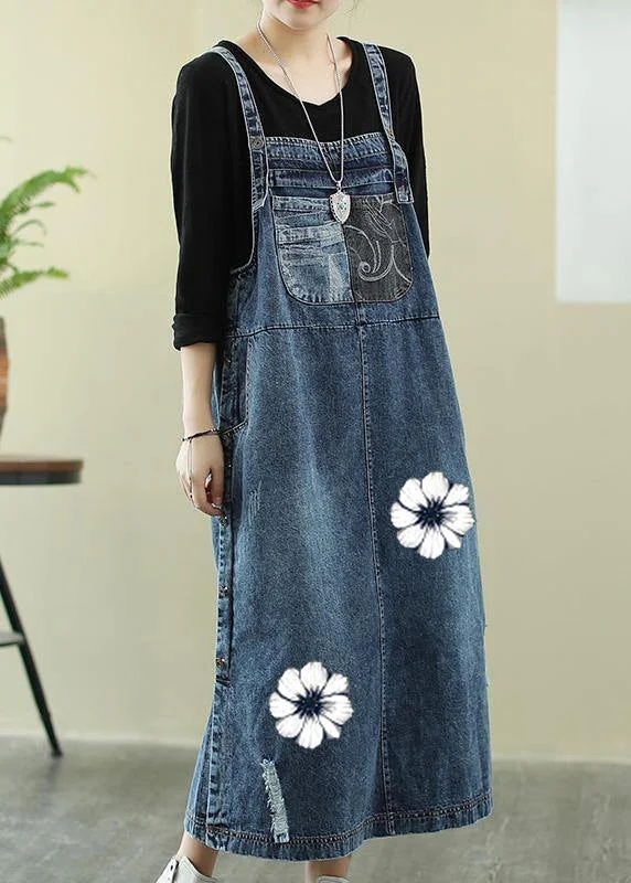 Iconic women’s outfits that never go out of style Vivid denim blue-white flowers tunic dress Slash neck Hole Maxi Dress Iconic women’s outfits that never go out of style Vivid denim blue-white flowers tunic dress Slash neck Hole Maxi Dress