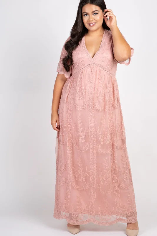 Everyday essentials for a stylish wardrobe PinkBlush Light Pink Lace Mesh Overlay Plus Maxi Dress Everyday essentials for a stylish wardrobe PinkBlush Light Pink Lace Mesh Overlay Plus Maxi Dress