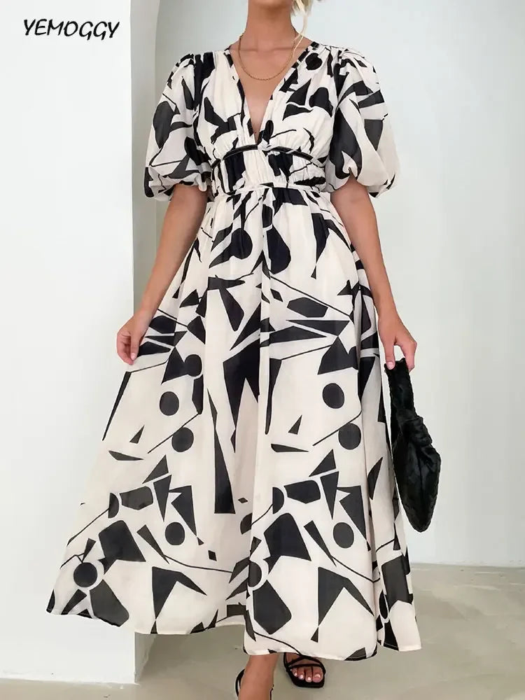 The ultimate destination for women’s clothing Elegant Floral Printed Women V Neck Elastic High Waist Retro Summer Fashion Maxi Dress The ultimate destination for women’s clothing Elegant Floral Printed Women V Neck Elastic High Waist Retro Summer Fashion Maxi Dress