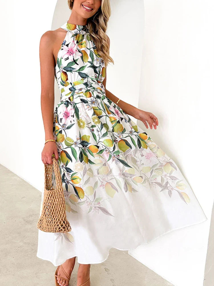 Timeless clothing pieces every woman should own Elegant Holiday Printed Long Women 2024 Summer Halter Printing Waist Sleeveless Maxi Dress Timeless clothing pieces every woman should own Elegant Holiday Printed Long Women 2024 Summer Halter Printing Waist Sleeveless Maxi Dress