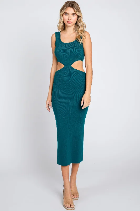 Elevate your look with premium women’s wear   Emerald Sleeveless Side Cutout Midi Dress
