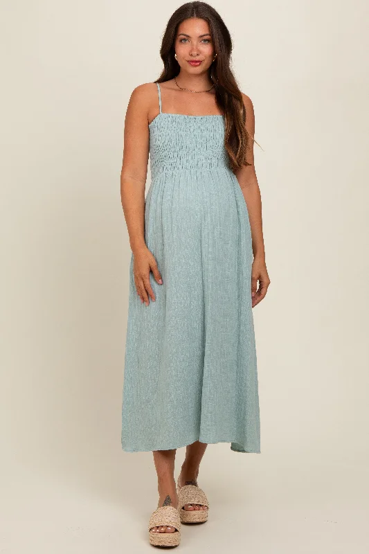 Essential women’s clothing for every season Light Olive Smocked Cotton Gauze Maternity Midi Dress Essential women’s clothing for every season Light Olive Smocked Cotton Gauze Maternity Midi Dress
