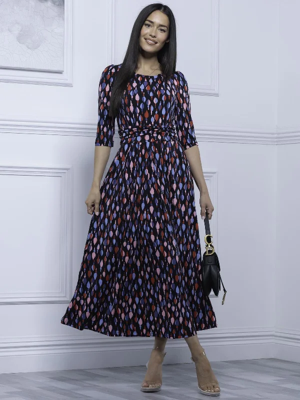 Elegant and comfortable women’s fashion wear Sienna 3/4 Sleeve Maxi Dress, Navy Multi Elegant and comfortable women’s fashion wear Sienna 3/4 Sleeve Maxi Dress, Navy Multi