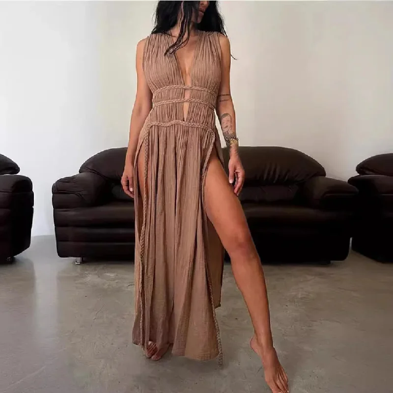 Uncover unique pieces for your perfect wardrobe Bohemian Linen Blend Sleeveless Braid Belt Beach Party Maxi Dress Uncover unique pieces for your perfect wardrobe Bohemian Linen Blend Sleeveless Braid Belt Beach Party Maxi Dress
