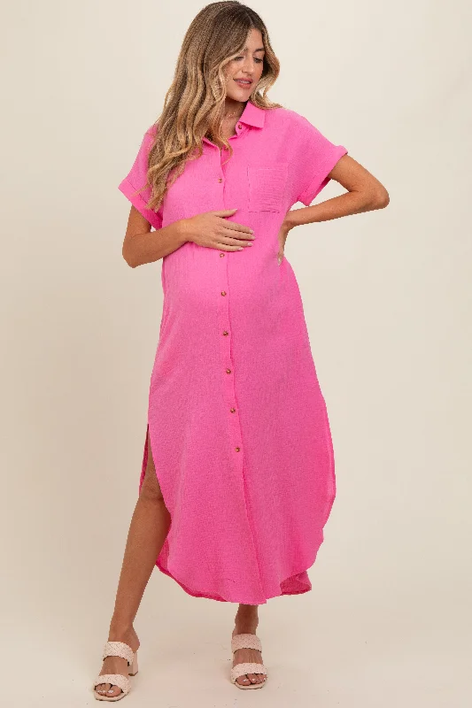 Elevate your look with premium women’s wear Fuchsia Button Down Maternity Midi Dress Elevate your look with premium women’s wear Fuchsia Button Down Maternity Midi Dress