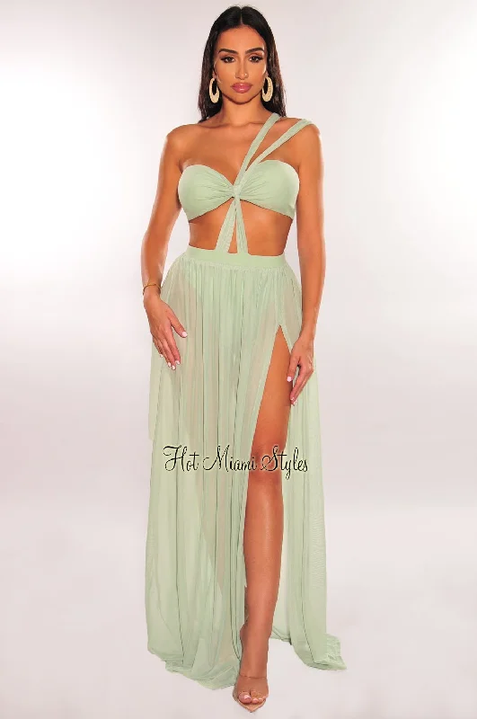 Women’s fashion that reflects your personality Sage One Shoulder Cut Out Strappy Slit Maxi Dress Women’s fashion that reflects your personality Sage One Shoulder Cut Out Strappy Slit Maxi Dress