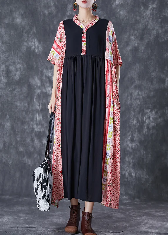 Feminine and fashionable clothing for every wardrobe   Bohemian Colorblock Ruffled Patchwork Cotton Maxi Dresses Summer