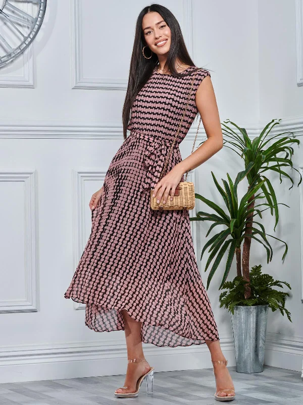 Premium quality women’s clothing at affordable prices Pleated Chiffon High-Low Maxi Dress, Pink Geo Premium quality women’s clothing at affordable prices Pleated Chiffon High-Low Maxi Dress, Pink Geo