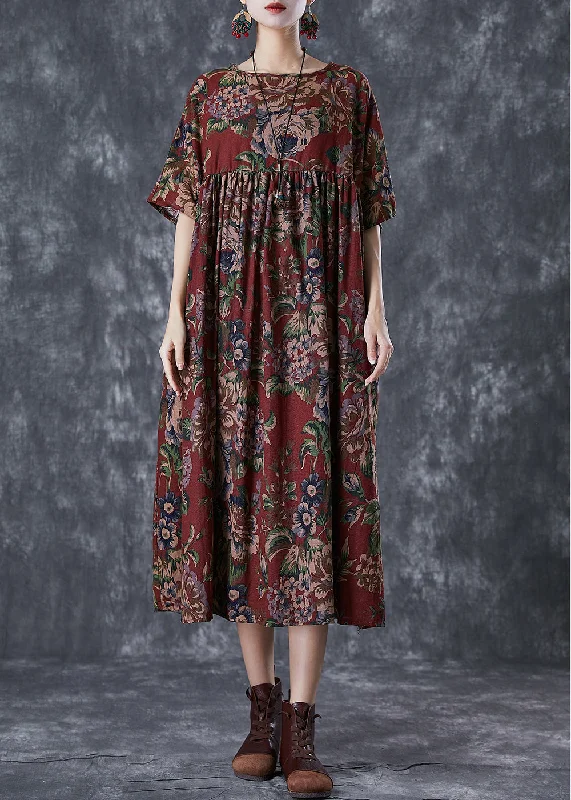 Sustainable fashion for stylish women Vintage Red Oversized Print Cotton Maxi Dresses Summer Sustainable fashion for stylish women Vintage Red Oversized Print Cotton Maxi Dresses Summer
