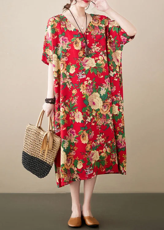 Refresh your closet with chic and comfy styles Loose Red Oversized Print Cotton Maxi Dresses Summer Refresh your closet with chic and comfy styles Loose Red Oversized Print Cotton Maxi Dresses Summer