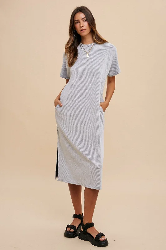 Trendsetting women’s clothing for fashion lovers Grey Ribbed Short Dolman Sleeve Side Slit Midi Dress Trendsetting women’s clothing for fashion lovers Grey Ribbed Short Dolman Sleeve Side Slit Midi Dress
