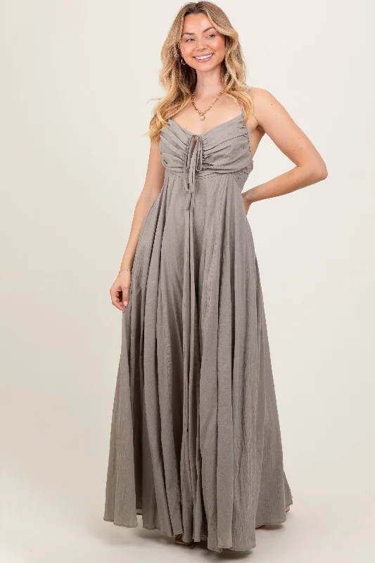 Dress to impress with elegant women’s wear Light Olive Gathered Tie Front Maxi Dress Dress to impress with elegant women’s wear Light Olive Gathered Tie Front Maxi Dress