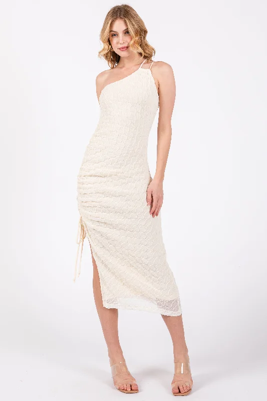 Fashionable women’s clothing that makes you shine Ivory Textured One Shoulder Midi Dress Fashionable women’s clothing that makes you shine Ivory Textured One Shoulder Midi Dress