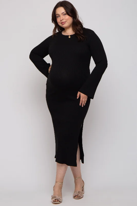 Casual outfits that elevate your style Black Ribbed Side Slit Maternity Plus Maxi Dress Casual outfits that elevate your style Black Ribbed Side Slit Maternity Plus Maxi Dress