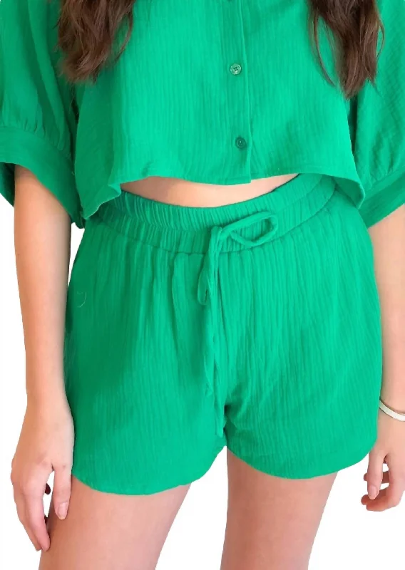 Women’s clothing to inspire confidence and beauty   By The Pool Gauze Shorts In Green