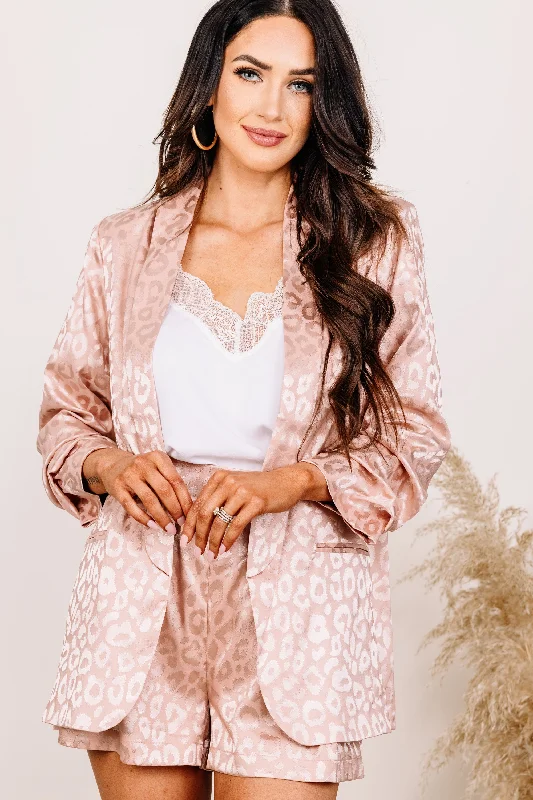 Comfortable yet fashionable women’s wear Established Confidence Blush Pink Satin Leopard Blazer Comfortable yet fashionable women’s wear Established Confidence Blush Pink Satin Leopard Blazer