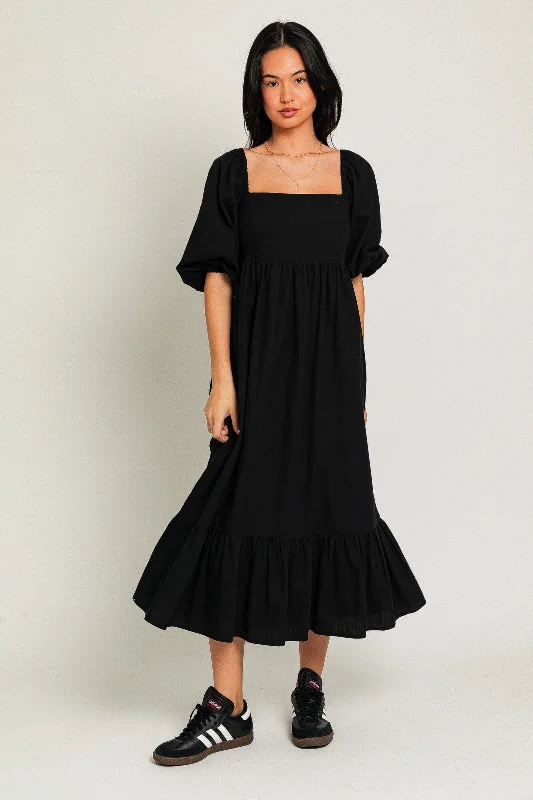 Fashion pieces that complement every woman’s style Black Square Neck Puff Sleeve Midi Dress Fashion pieces that complement every woman’s style Black Square Neck Puff Sleeve Midi Dress