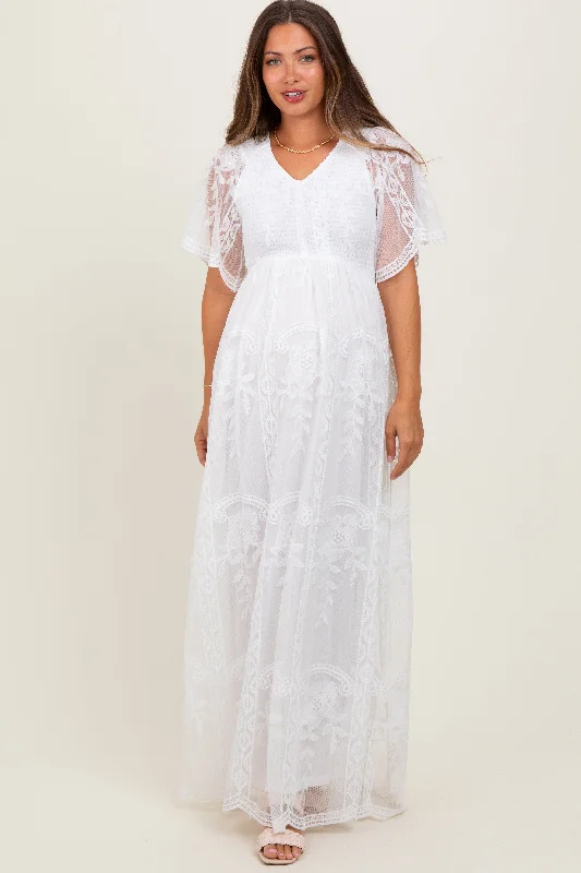 Confidence-boosting clothing for women   White Smocked Top Lace Maternity Maxi Dress