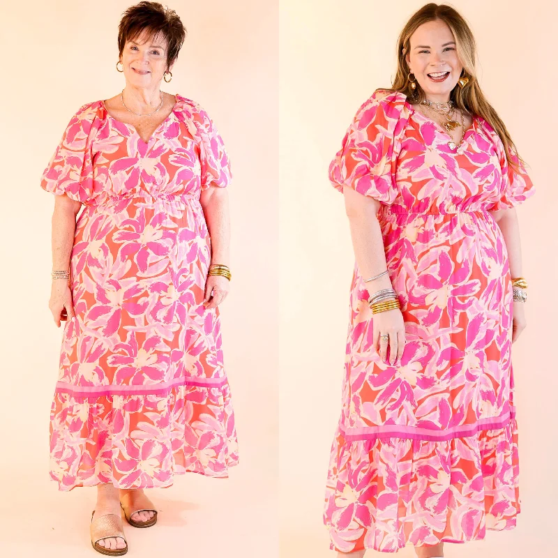 Stylish women’s clothing designed for comfort Flirty and Fabulous Floral Print Maxi Dress with Short Puff Sleeves in Magenta Mix Stylish women’s clothing designed for comfort Flirty and Fabulous Floral Print Maxi Dress with Short Puff Sleeves in Magenta Mix