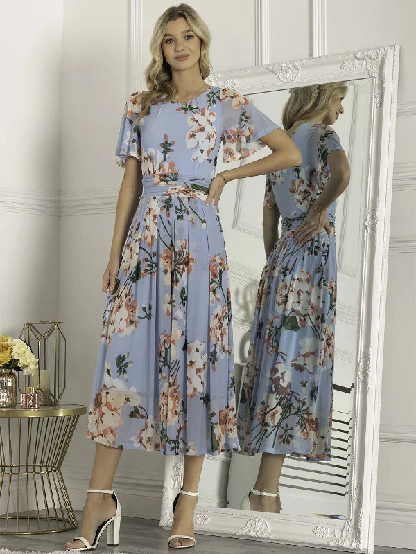 Curated collections for modern, fashionable women Jolie Moi Anaiah Mesh Maxi Dress, Blue Floral Curated collections for modern, fashionable women Jolie Moi Anaiah Mesh Maxi Dress, Blue Floral