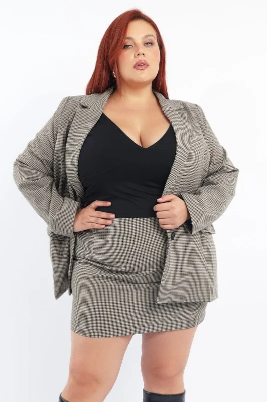 Feminine fashion to express your unique style   Brown Check Blazer Long Sleeve Lined