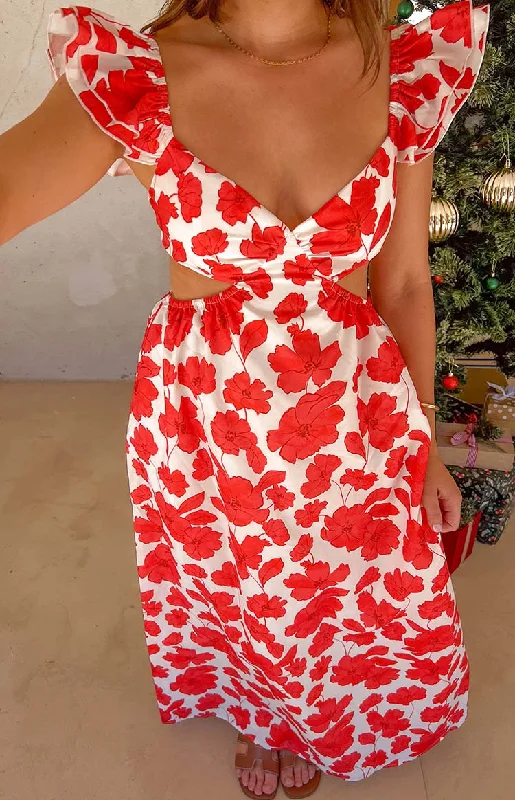 Affordable fashion that looks high-end   Kaden Red Anemone Floral Print Maxi Dress