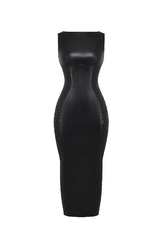 Affordable stylish women’s fashion collection FINAL SALE: Sahara Black Vegan Leather Maxi Dress by House of CB Affordable stylish women’s fashion collection FINAL SALE: Sahara Black Vegan Leather Maxi Dress by House of CB