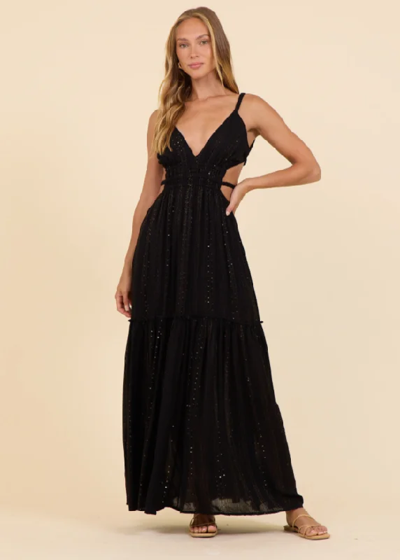 Chic and comfortable clothing for busy women   Black Lurex Stripe Maxi Dress