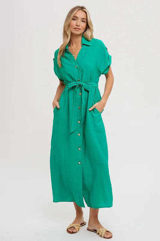 Fashionable, yet affordable women’s apparel Green Button Front Belted Short Sleeve Midi Dress Fashionable, yet affordable women’s apparel Green Button Front Belted Short Sleeve Midi Dress