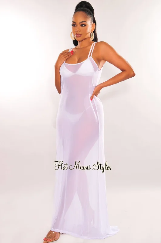 Fashion-forward styles that make a statement White Mesh Sheer Spaghetti Straps Maxi Dress Cover Up Fashion-forward styles that make a statement White Mesh Sheer Spaghetti Straps Maxi Dress Cover Up