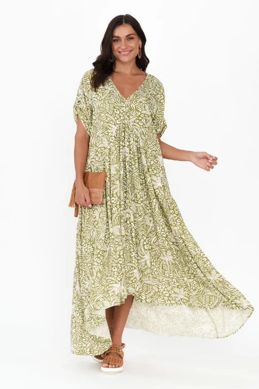 Refresh your closet with chic and comfy styles   Green Palm Peak Maxi Dress